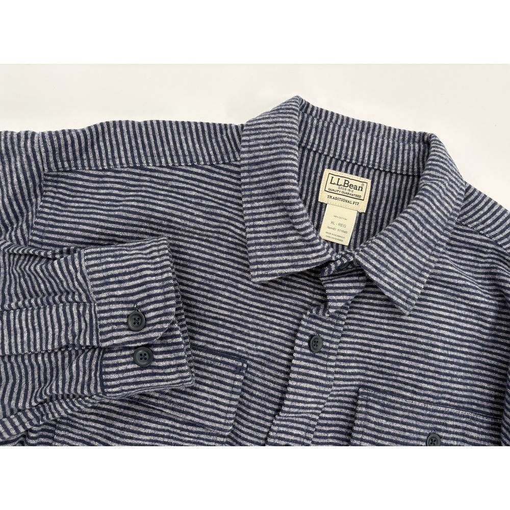 LL Bean Blue Striped Chamois Flannel Shirt Men's XL Traditional Fit Work Chore